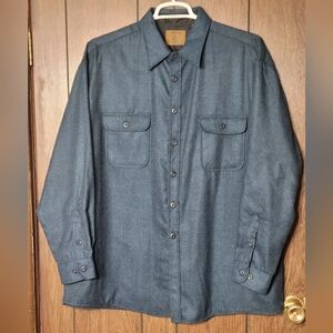 St John's Bay Vintage Wool blend Long sleeve button up Mens Blue Shirt lined XL